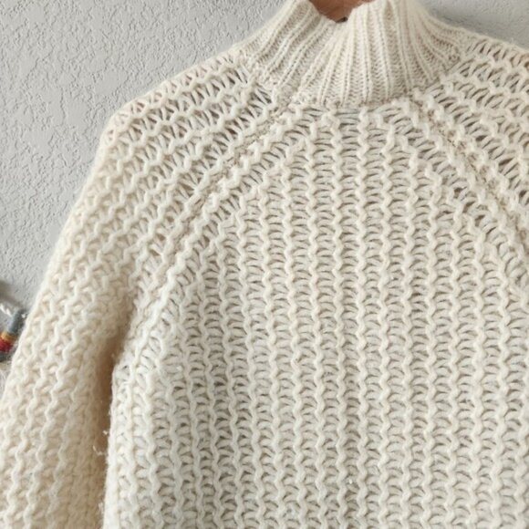 Theory Astral Alpaca Silk Open Chunky Knit Mock Neck Sweater Ivory Minimalist S - Picture 10 of 12
